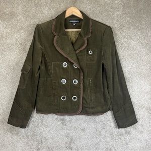Credibility Jacket Womens 10 Green Corduroy Button Lined Pockets Cotton- 9087*